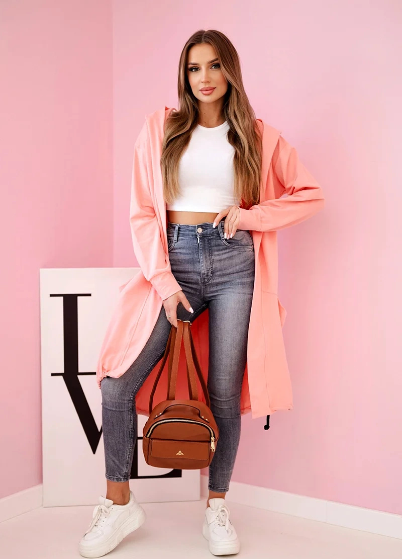 Marhuľový dámsky asymetrický kardigán s potlačou na chrbte Veľkosť: ONE SIZE