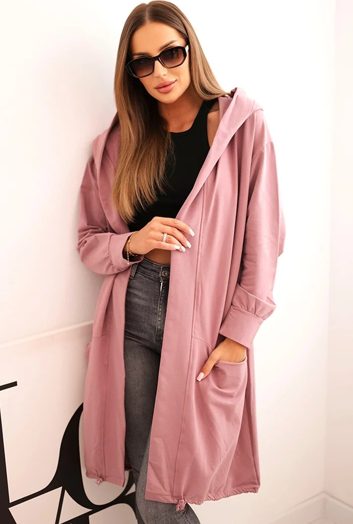 Ružový dámsky asymetrický kardigán s potlačou na chrbte Veľkosť: ONE SIZE