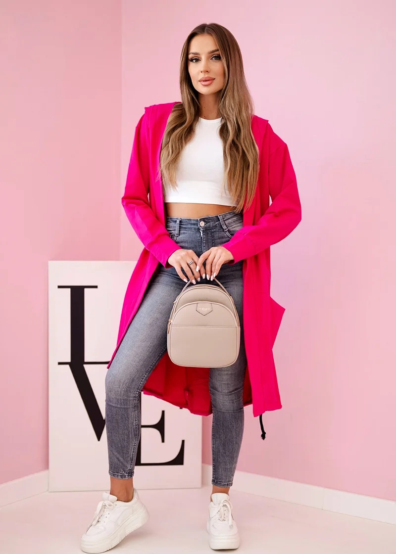 Tmavoružový dámsky asymetrický kardigán s potlačou na chrbte Veľkosť: ONE SIZE