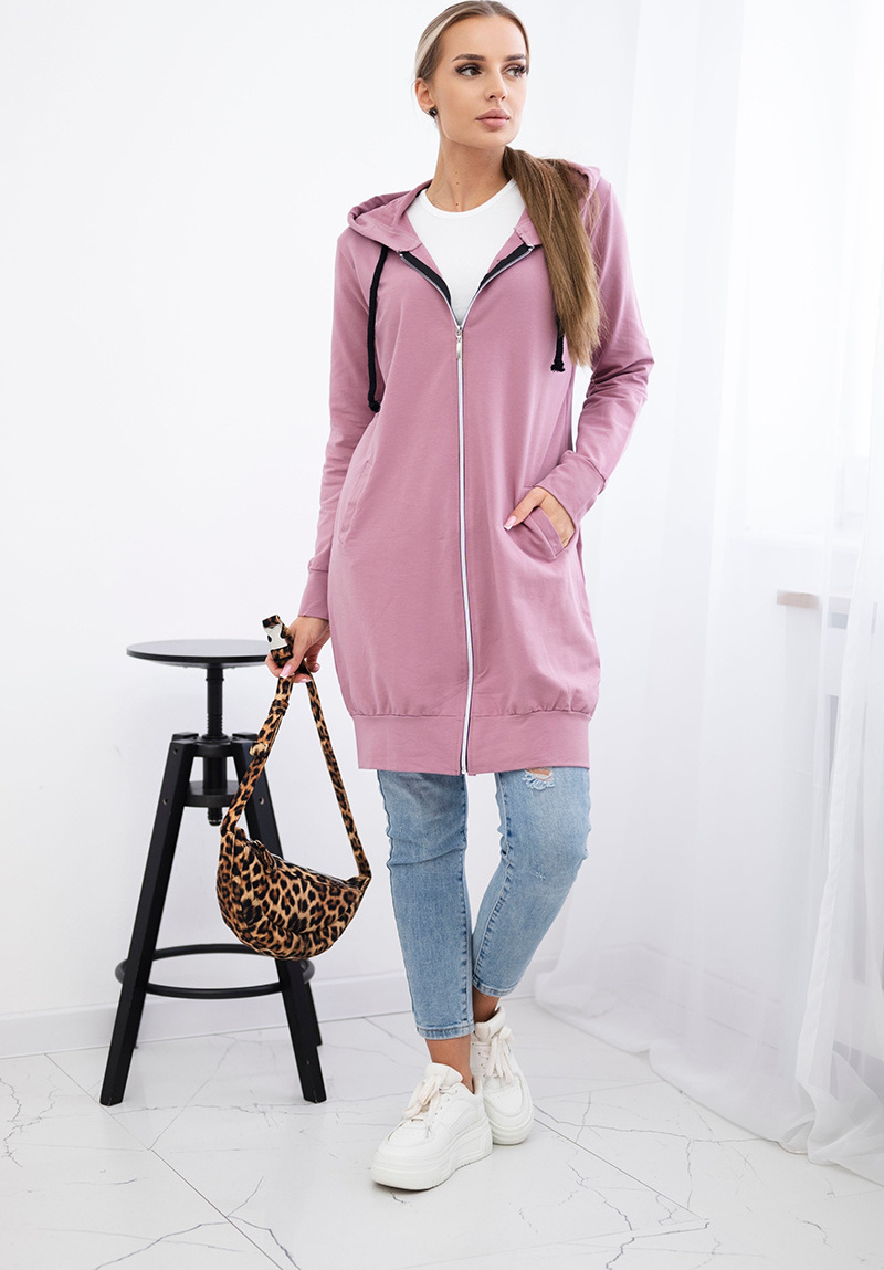 Ružová dámska pohodlná dlhá mikina na zips s kapucňou Veľkosť: ONE SIZE