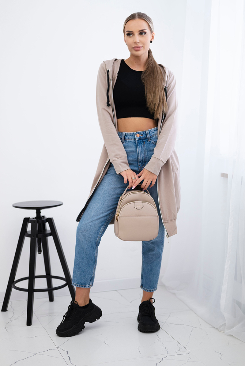 Tmavobéžová dámska pohodlná dlhá mikina na zips s kapucňou Veľkosť: ONE SIZE