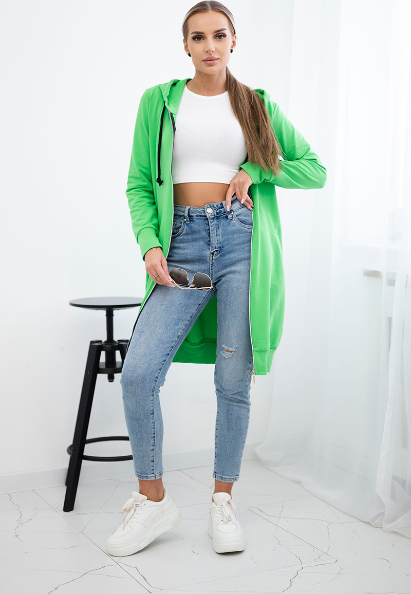 Svetlozelená dámska pohodlná dlhá mikina na zips s kapucňou Veľkosť: ONE SIZE