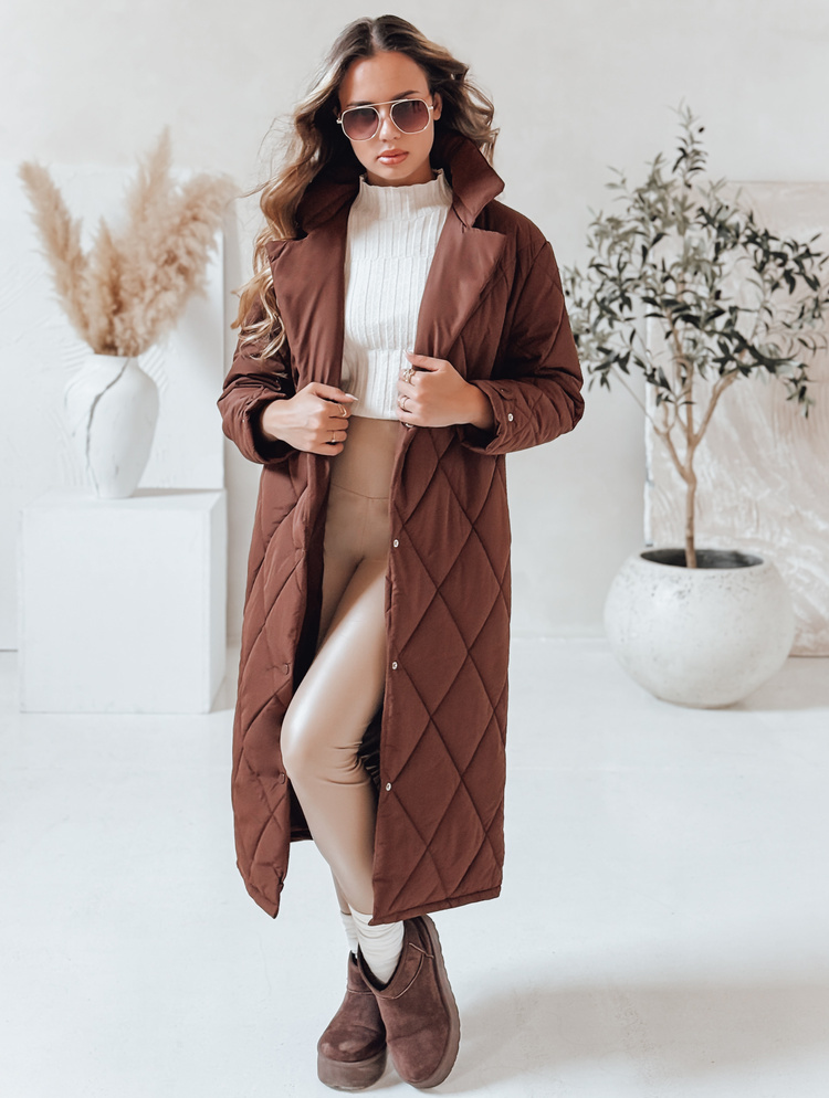 Hnedá dámska dlhá prešívaná bunda WARMISSA TY4917 Veľkosť: S