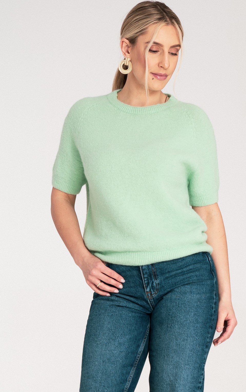 Mint dámsky teplý sveter s krátkym rukávom M1210 Green Veľkosť: S/M