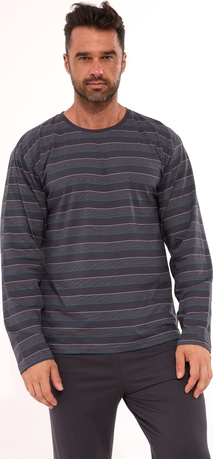 Cornette Tmavosivé pánske dlhé pyžamo s pruhovým tričkom Various 138/57 S-2XL Veľkosť: 2XL, Barva: Grafitová