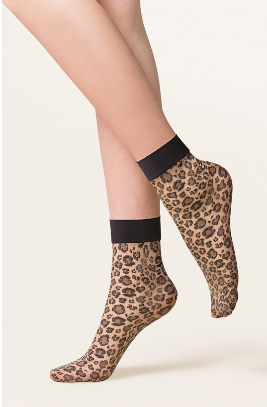 Ponožky s leoparďou potlačou Gabriella Caty 684 20 deň Veľkosť: ONE SIZE, Barva: Béžová
