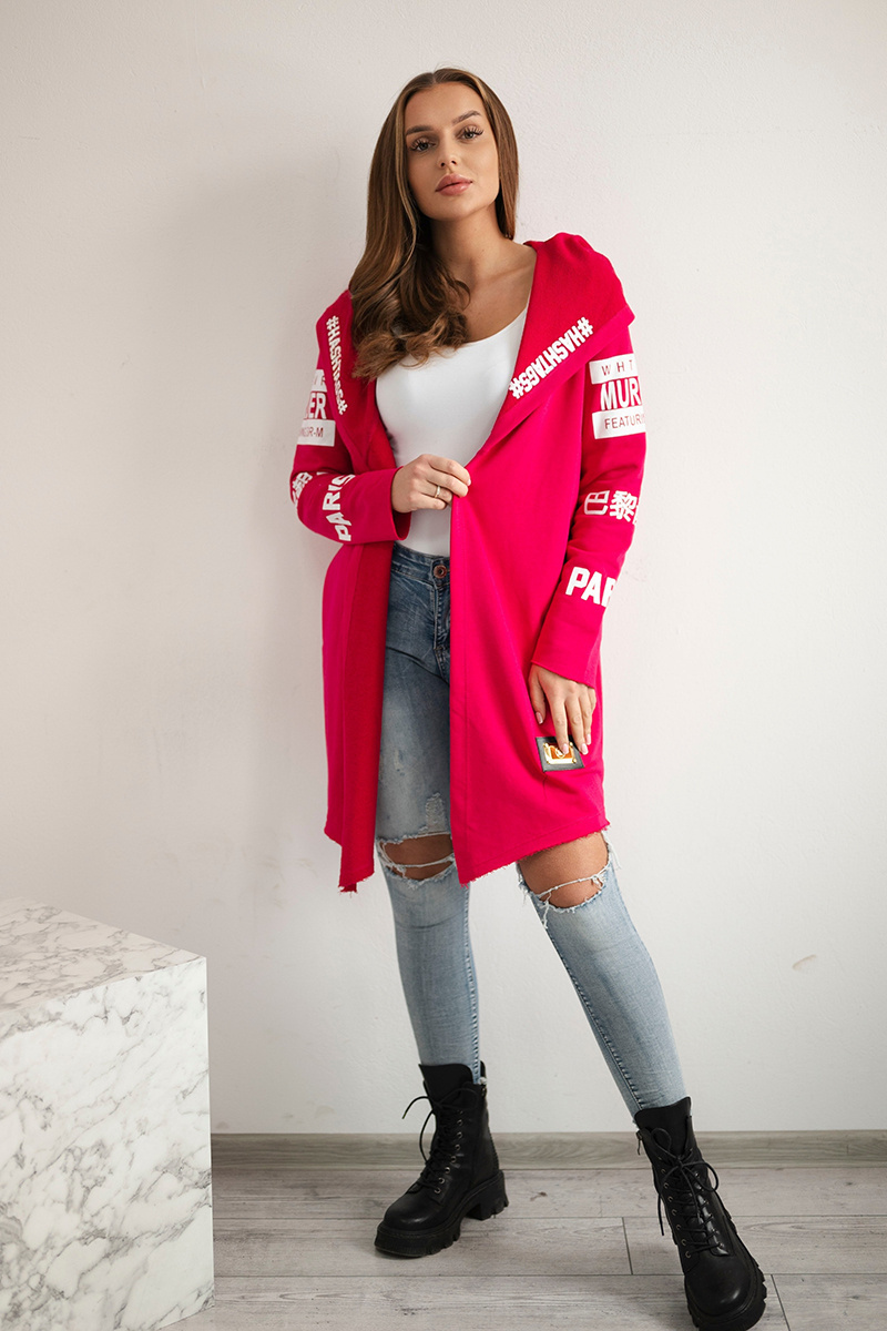 Tmavoružový dámsky kardigán s nápismi a kapucňou Veľkosť: ONE SIZE