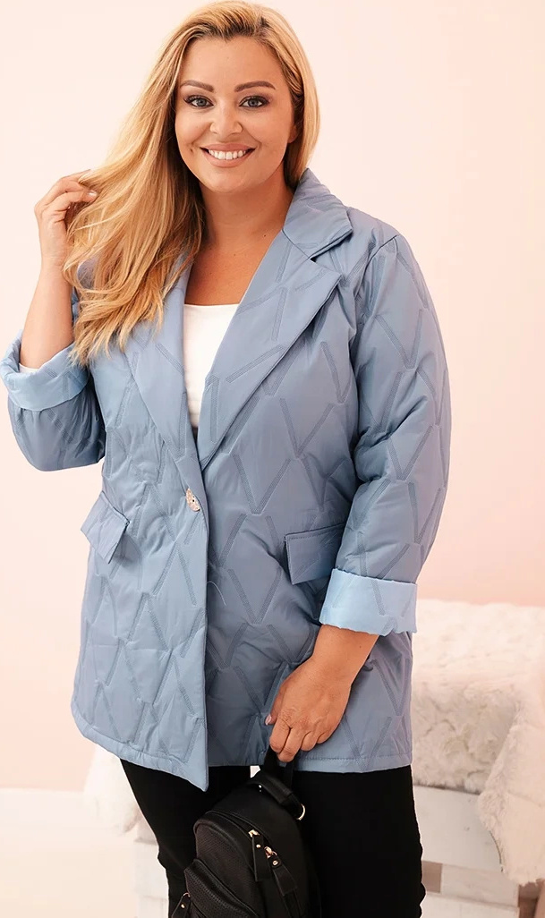 Svetlomodrá dámska Plus Size prechodná bunda s prešívaním Veľkosť: ONE SIZE