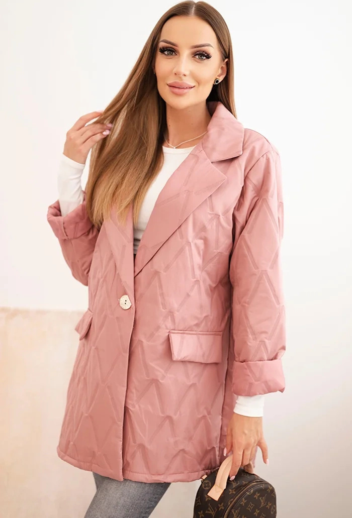 Ružová dámska Plus Size prechodná bunda s prešívaním Veľkosť: ONE SIZE