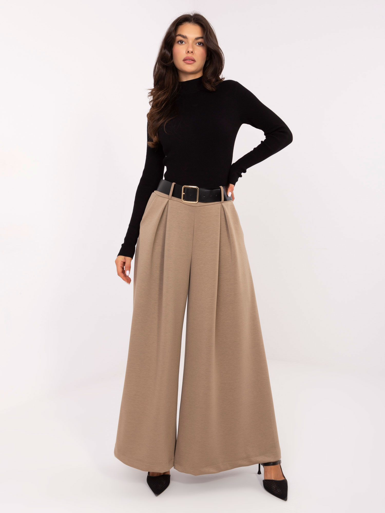 Béžové dámske viskózové nohavice s elastickým pásom IT-SP-17872.76-dark beige Veľkosť: ONE SIZE