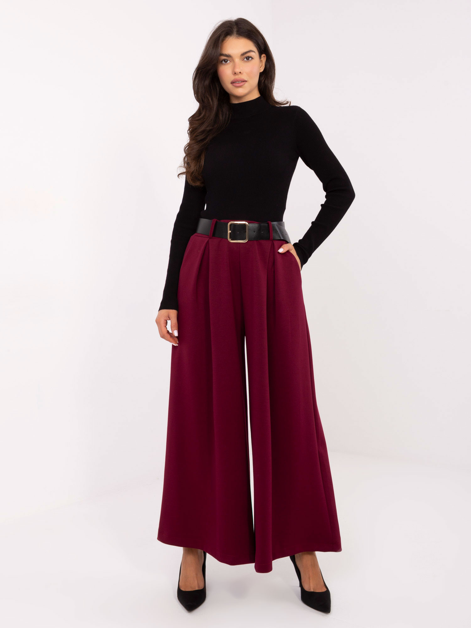 Vínové dámske viskózové nohavice s elastickým pásom IT-SP-17872.76-bordo Veľkosť: ONE SIZE