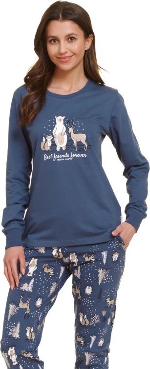 Tmavomodré dlhé pyžamo so zvieracou potlačou Veľkosť: S