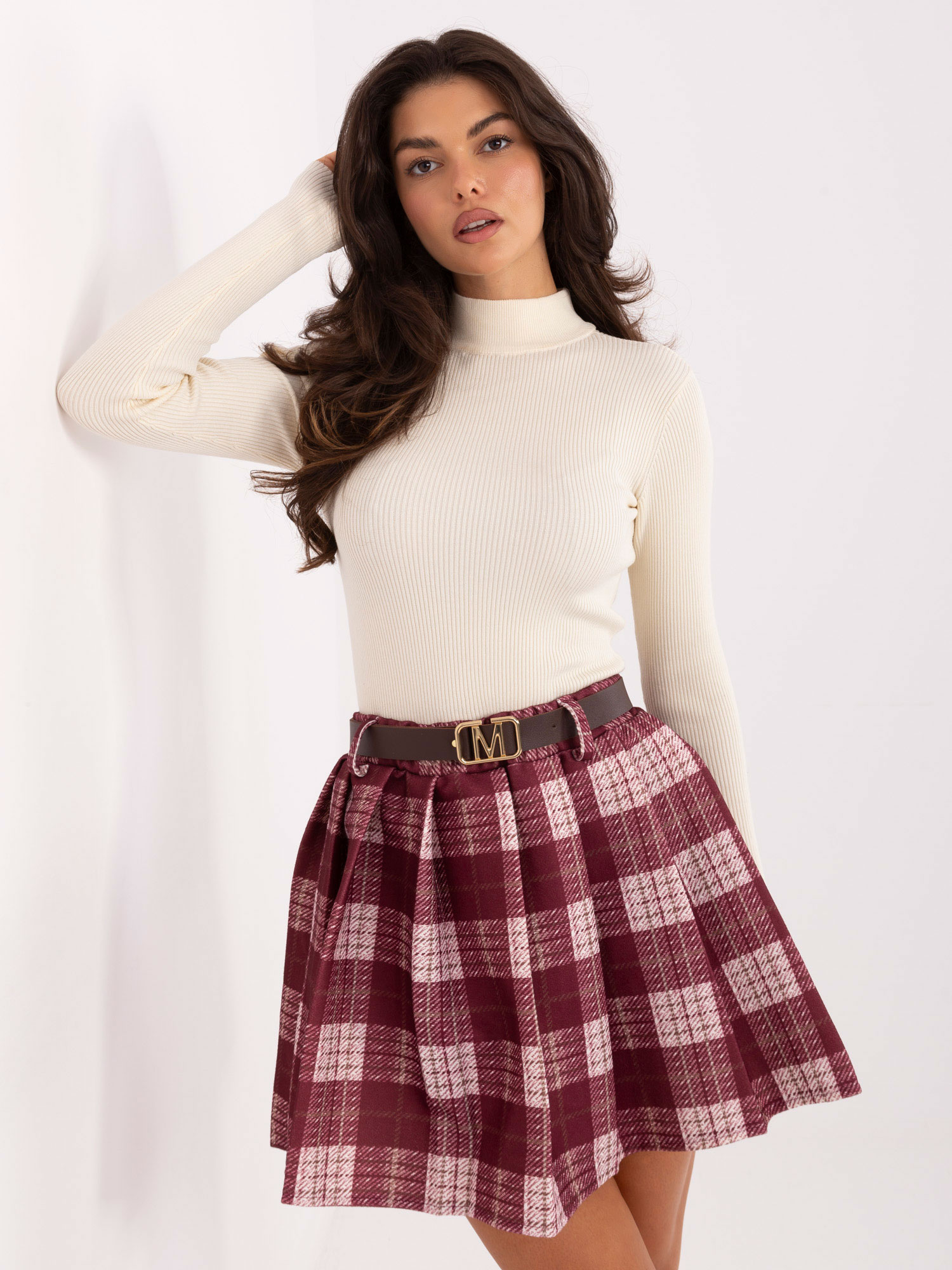 Vínová dámska károvaná mini sukňa MI-SD-4193.95-bordo Veľkosť: ONE SIZE