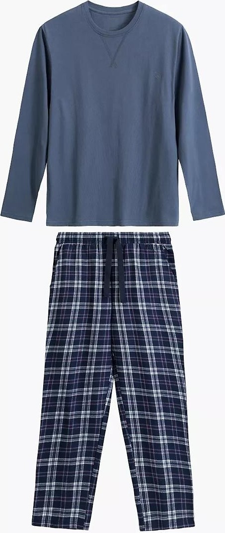 Atlantic Pánske dlhé pyžamo s flanelovými nohavicami NMP-393 dł/r S-2XL meska Veľkosť: XXL, Barva: modrá-tmavě modrá
