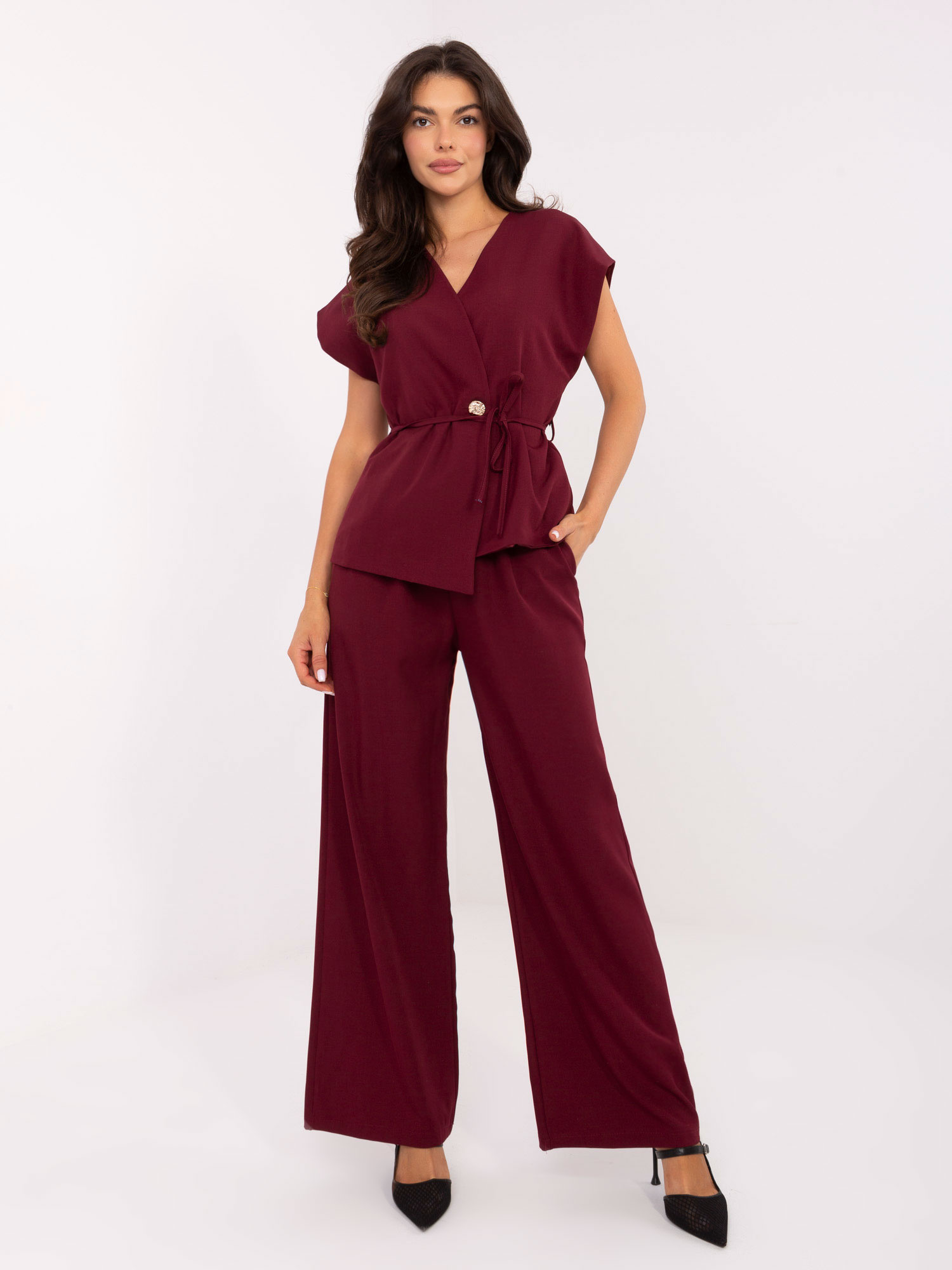 Vínová dámska elegantná viskózová súprava IT-KMPL-21029.78-bordo Veľkosť: ONE SIZE