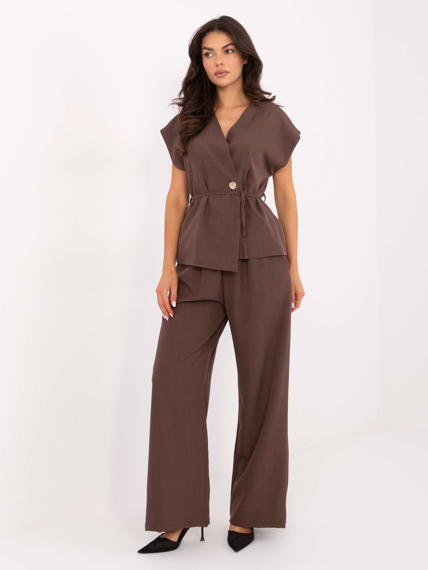 Hnedá dámska elegantná viskózová súprava IT-KMPL-21029.78-brown Veľkosť: ONE SIZE