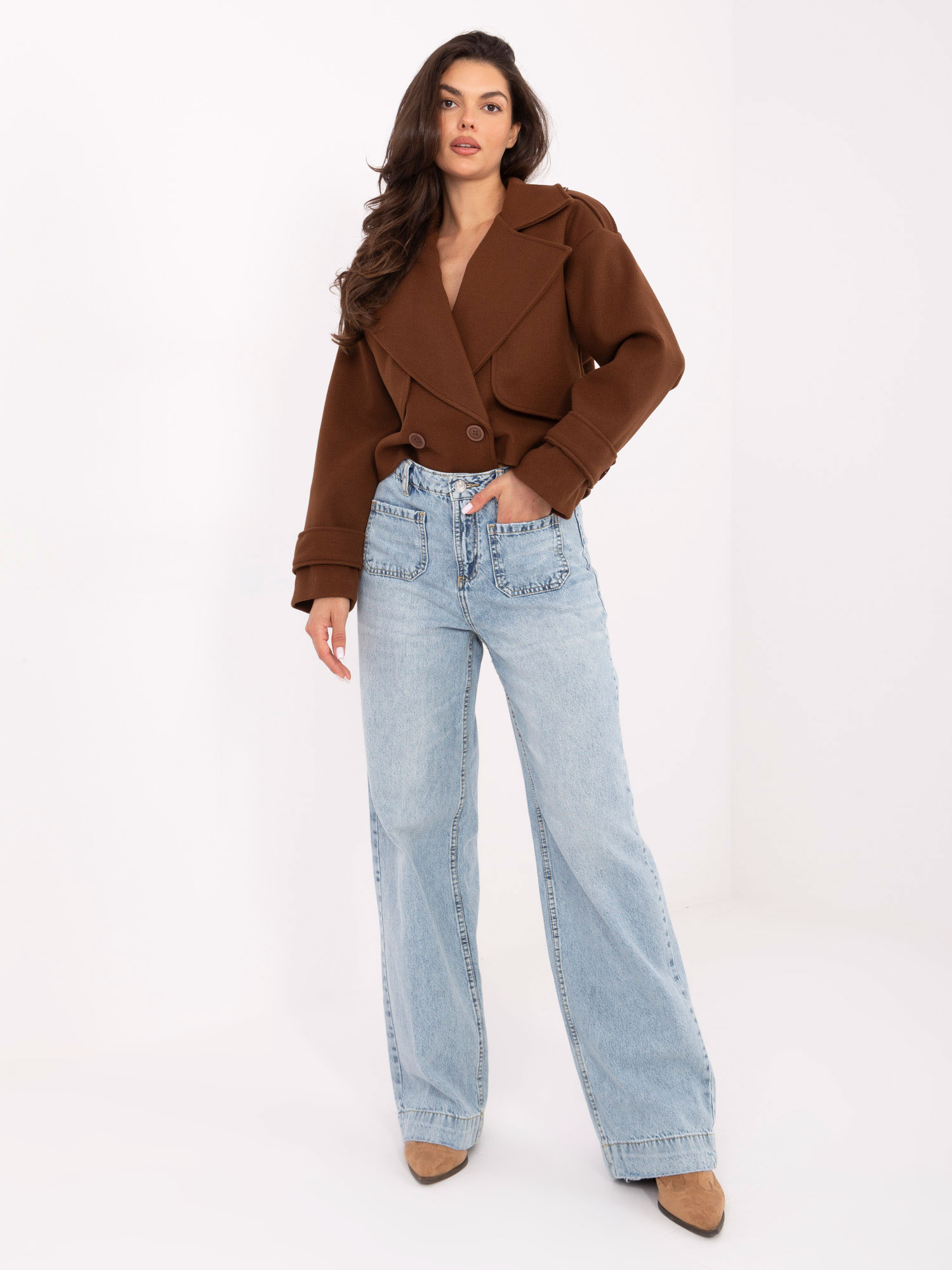 Svetlomodré dámske široké džínsy s vysokým pásom D80018BB62456L191-light blue Veľkosť: S