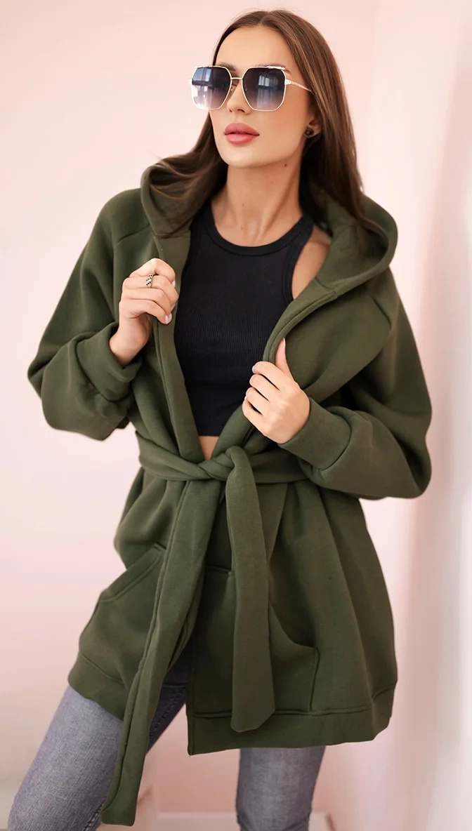 Kaki zateplená dámska mikina so zaväzovaním v páse Veľkosť: ONE SIZE