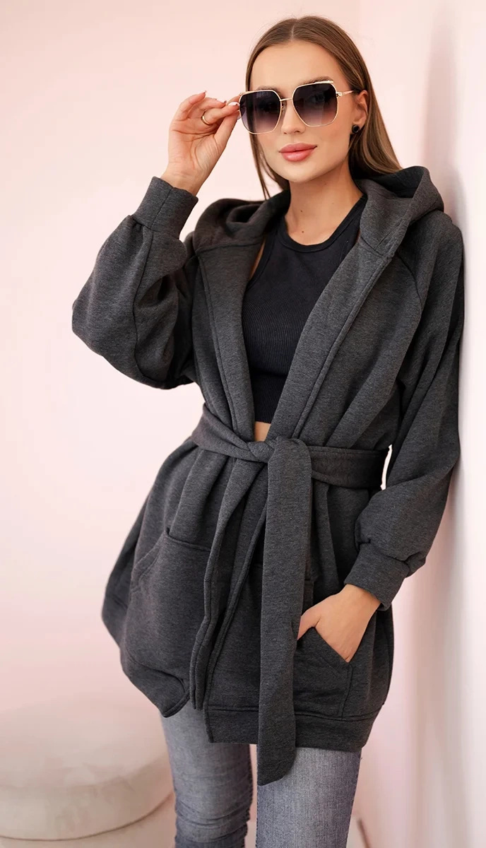 Grafitová zateplená dámska mikina so zaväzovaním v páse Veľkosť: ONE SIZE