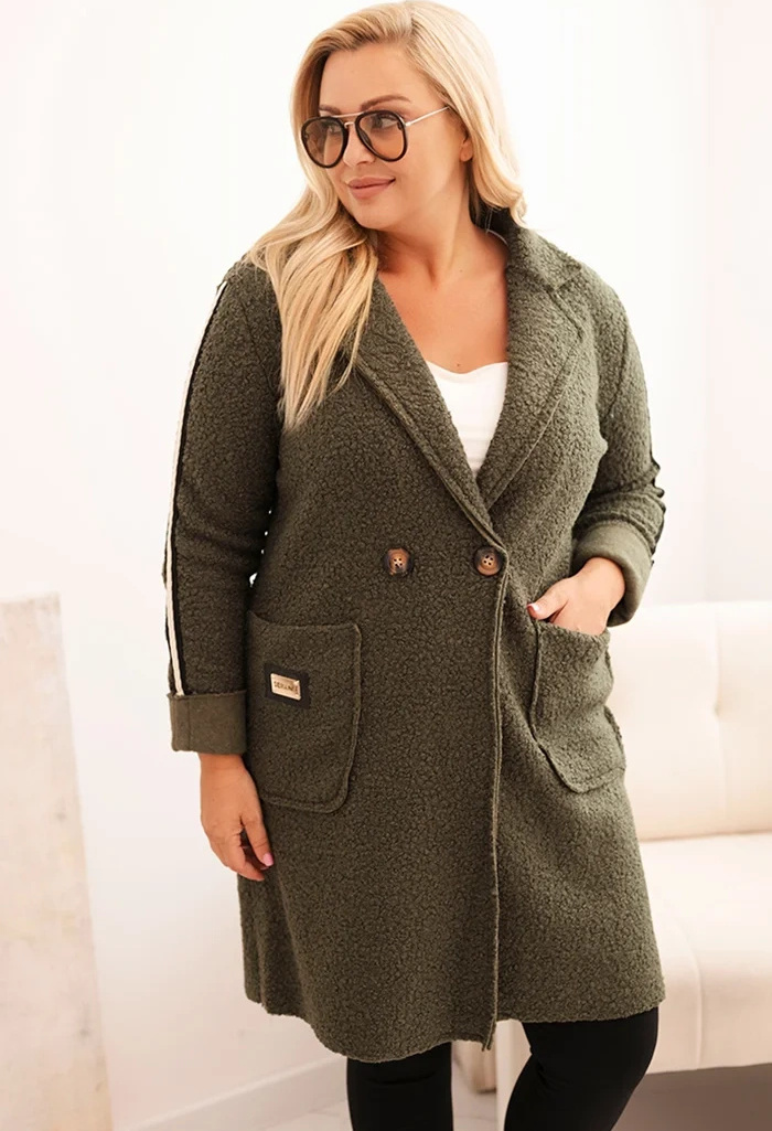 Khaki dámsky plus size teddy kabát s vreckami Veľkosť: ONE SIZE