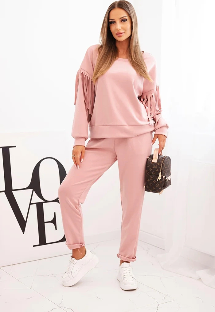 Púdrová dámska viskózová tepláková súprava so strapcami na rukávoch Veľkosť: ONE SIZE