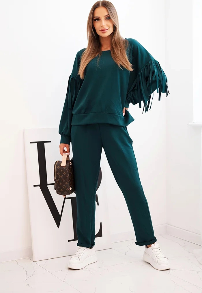 Smaragdová dámska viskózová tepláková súprava so strapcami na rukávoch Veľkosť: ONE SIZE