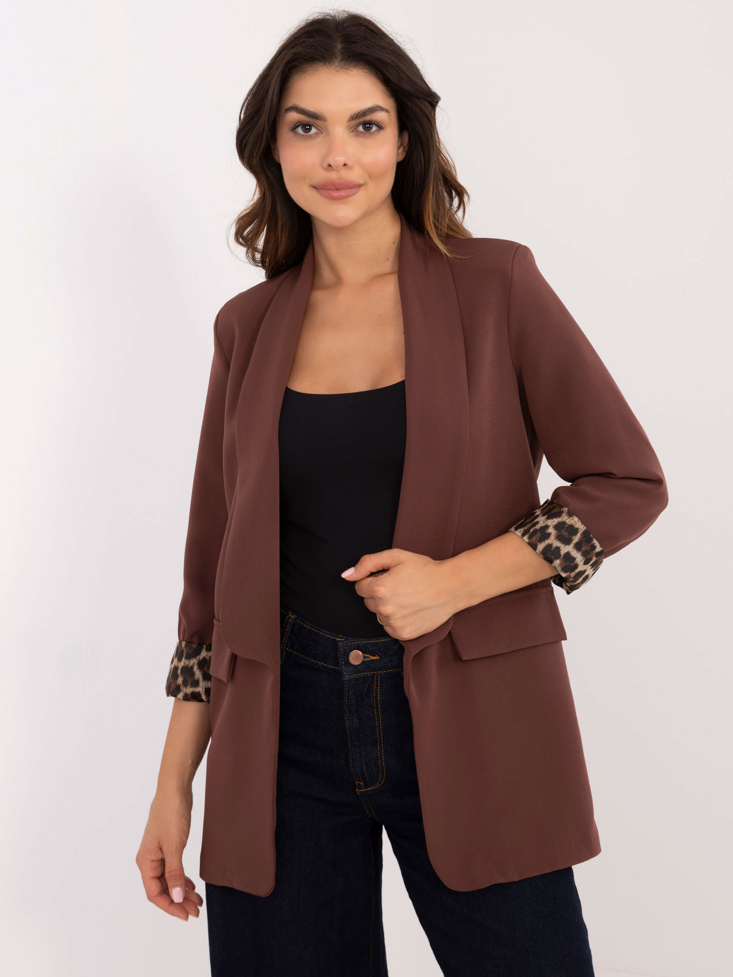 Tmavohnedé sako s leopardím vzorom DHJ-MA-18657-1.86-dark brown Veľkosť: ONE SIZE