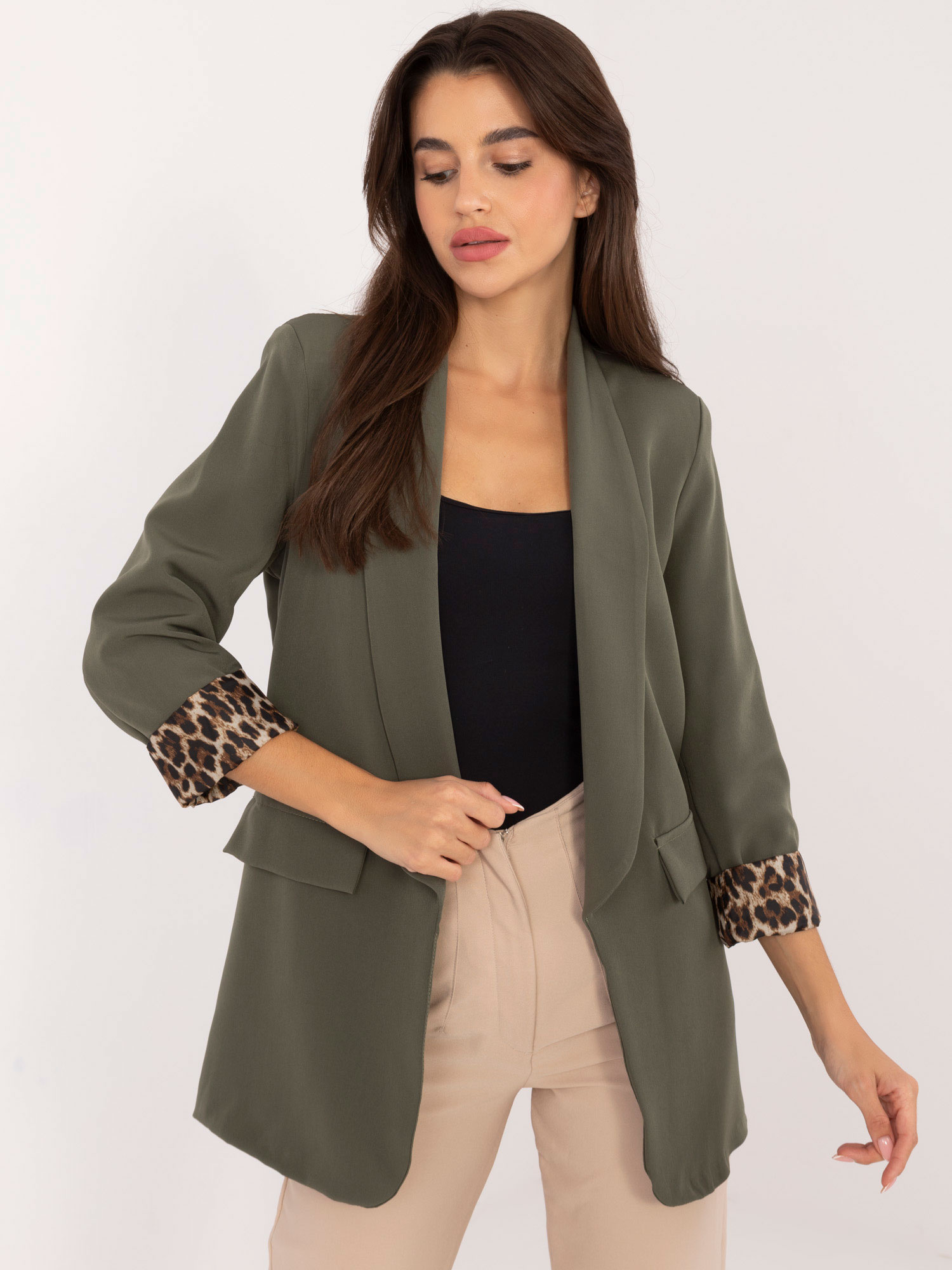 Khaki sako s leopardím vzorom DHJ-MA-18657-1.86-khaki Veľkosť: ONE SIZE