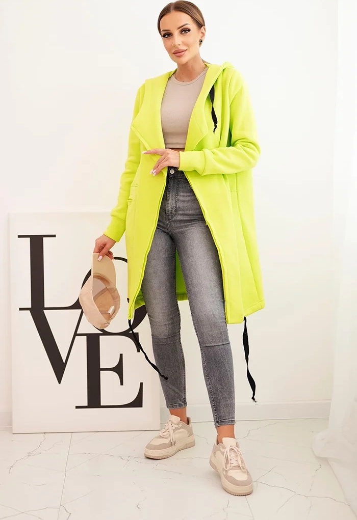 Limetkový dámsky zateplený kardigán s kapucňou Veľkosť: ONE SIZE