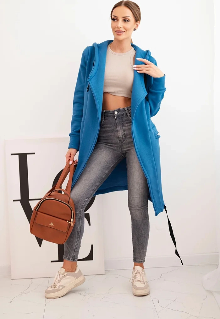 Modrý dámsky zateplený kardigán s kapucňou Veľkosť: ONE SIZE