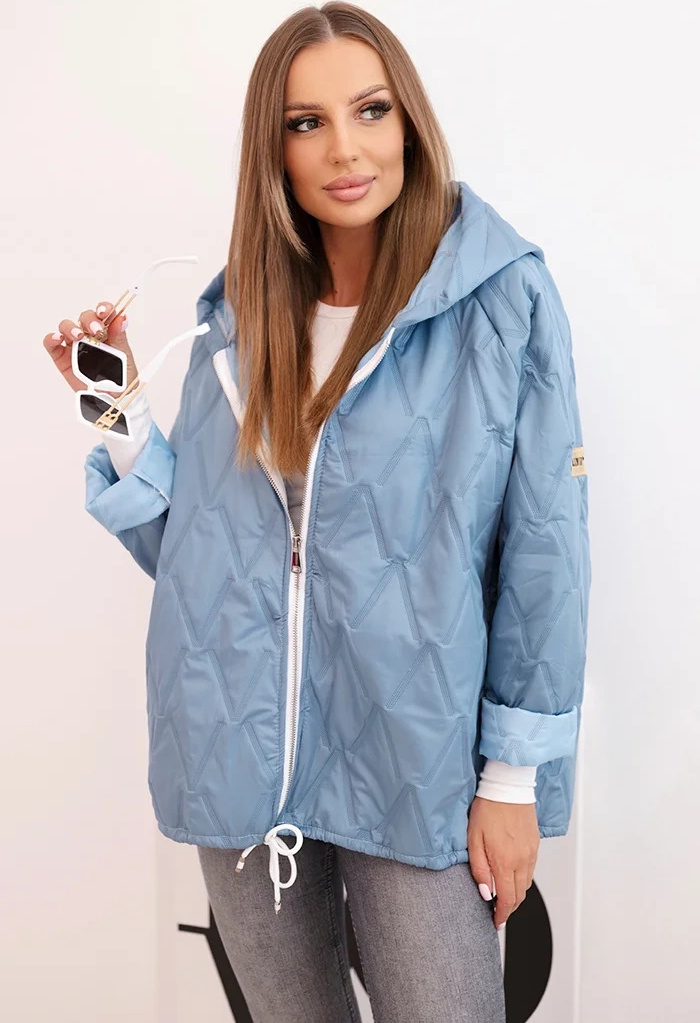 Dámska svetlomodrá prešívaná bunda s kapucňou Veľkosť: ONE SIZE