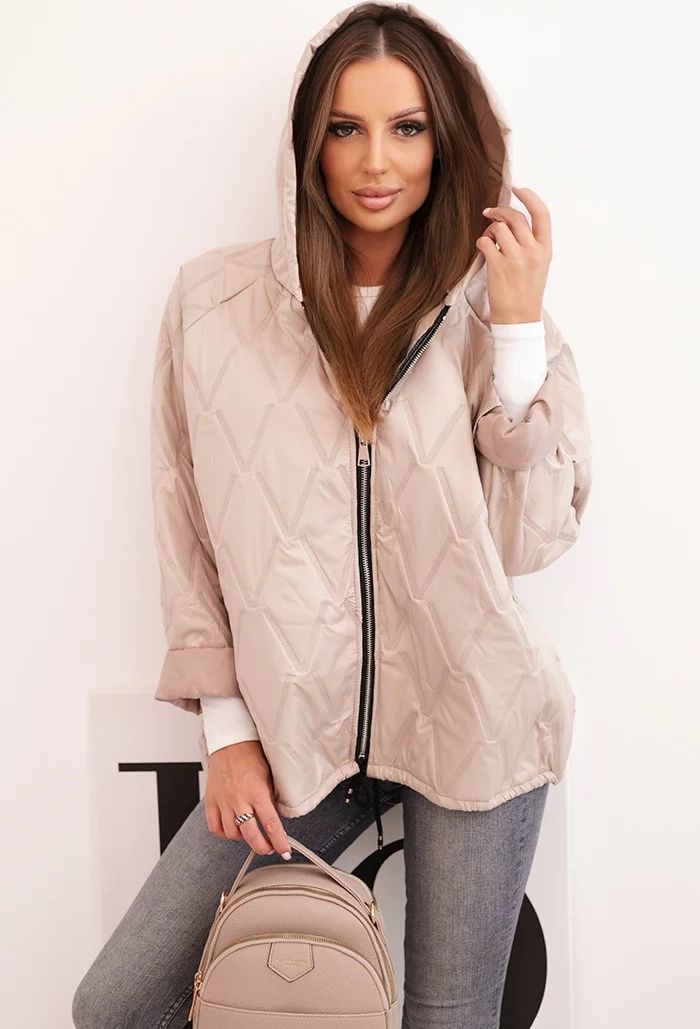 Dámska tmavobéžová prešívaná bunda s kapucňou Veľkosť: ONE SIZE