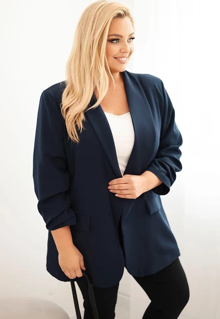 Tmavomodrý dámsky elegantný plus size blejzer Veľkosť: ONE SIZE