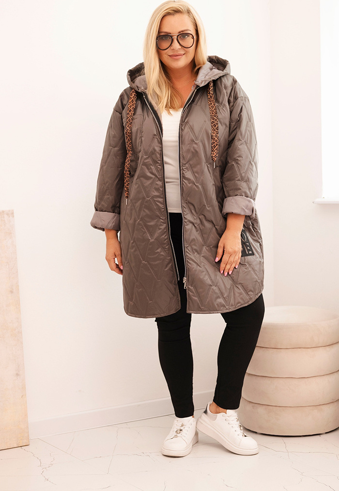 Cappuccino dámska plus size prešívaná bunda s kapucňou Veľkosť: ONE SIZE