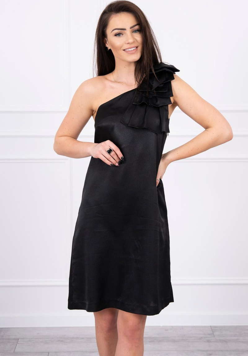 Čierne elegantné mini šaty s mašľou na ramene Veľkosť: XL