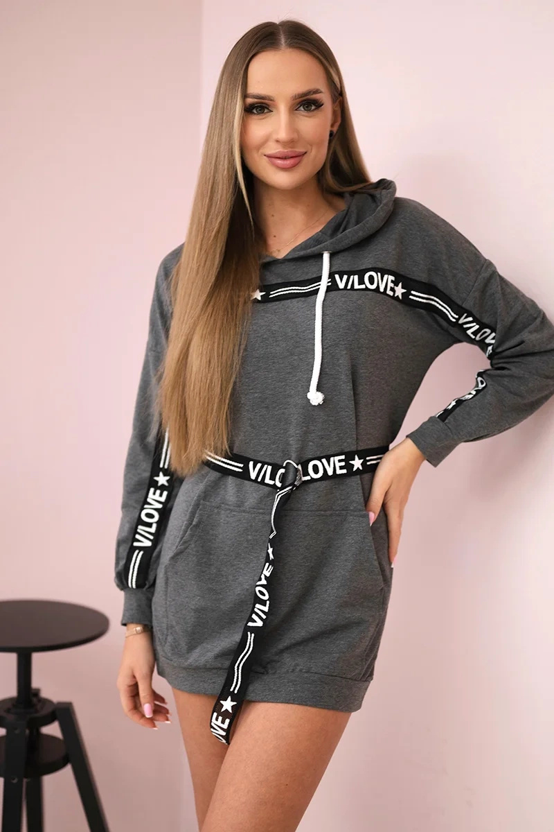 Grafitové mikinové šaty s pásikom a kapucňou Veľkosť: ONE SIZE