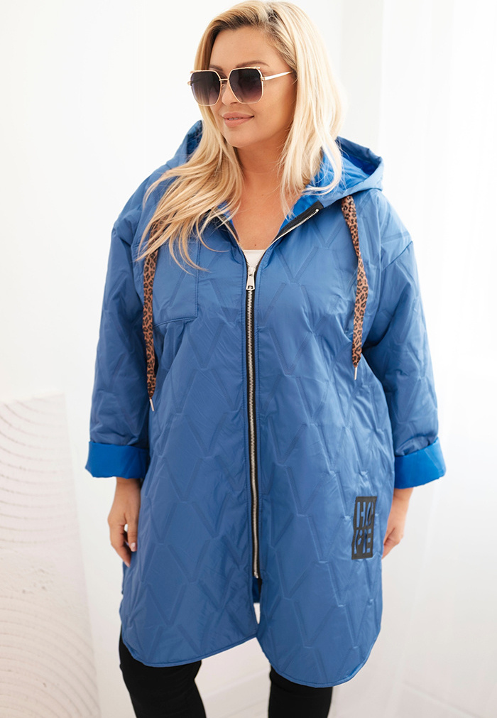 Modrá dámska plus size prešívaná bunda s kapucňou Veľkosť: ONE SIZE