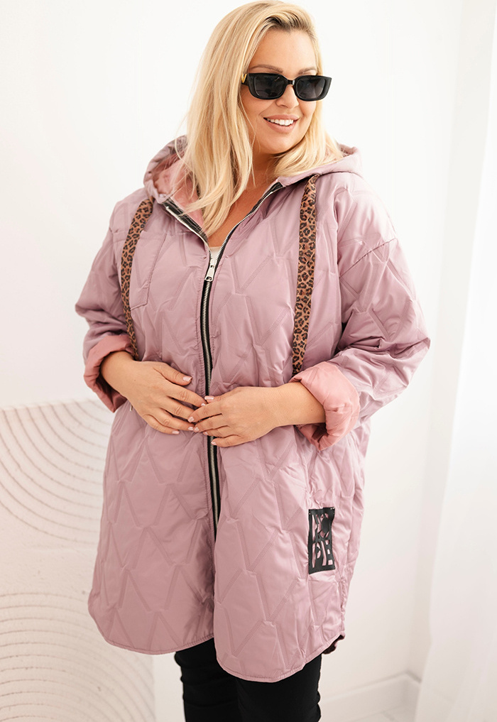 Ružová dámska plus size prešívaná bunda s kapucňou Veľkosť: ONE SIZE