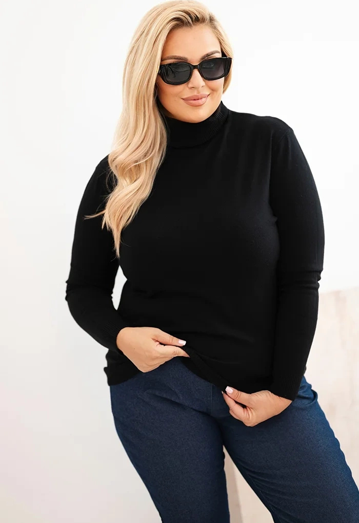Čierny dámsky plus size sveter klasického strihu z viskózy Veľkosť: ONE SIZE