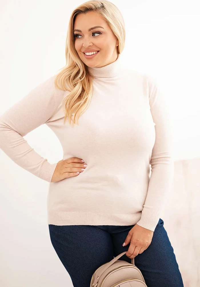 Smotanový dámsky plus size sveter klasického strihu z viskózy Veľkosť: ONE SIZE