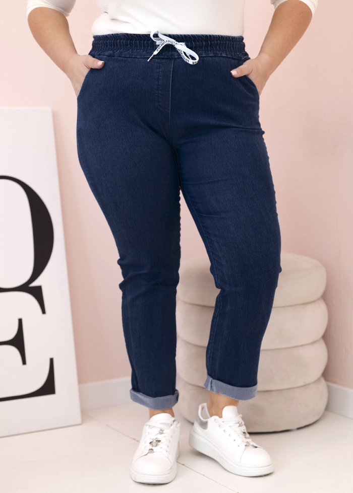 Tmavomodré dámske plus size džínsy s elastickým pásom Veľkosť: 5XL