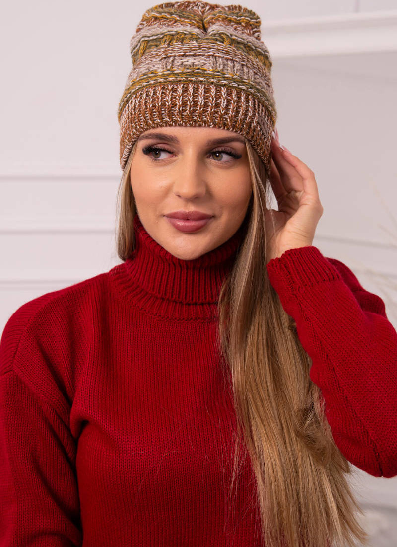 Béžovo-khaki dámska čiapka s fleecovou podšívkou K254 khaki+camel Veľkosť: ONE SIZE