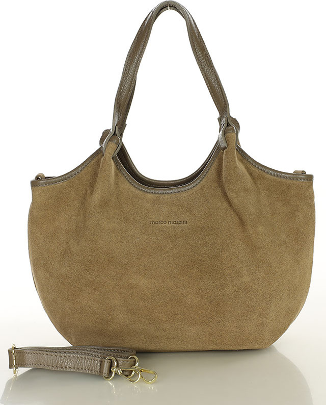 MARCO MAZZINI Béžová taupe semišová hobo kabelka (s291b) Veľkosť: ONE SIZE