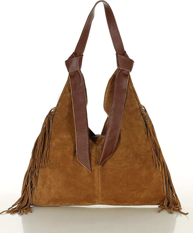 MARCO MAZZINI Hnedá semišová shopper kabelka so strapcami (s290a) Veľkosť: ONE SIZE