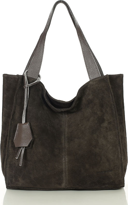 MARCO MAZZINI Tmavo hnedá semišová shopper kabelka (s139cc) Veľkosť: ONE SIZE