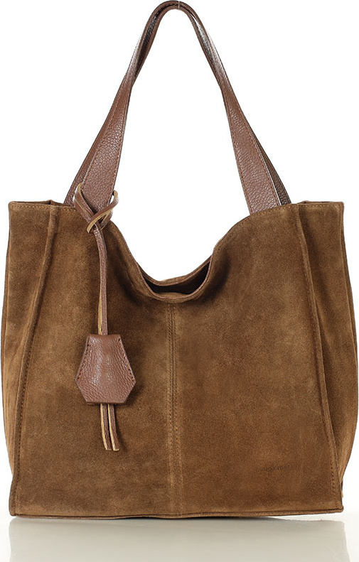MARCO MAZZINI Hnedá semišová shopper kabelka (s139bb) Veľkosť: ONE SIZE