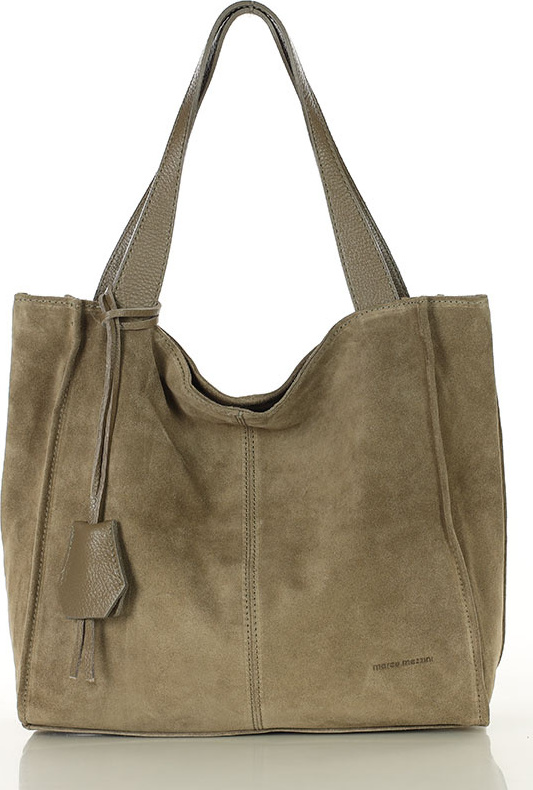 MARCO MAZZINI Béžová taupe semišová shopper kabelka (s139dd) Veľkosť: ONE SIZE