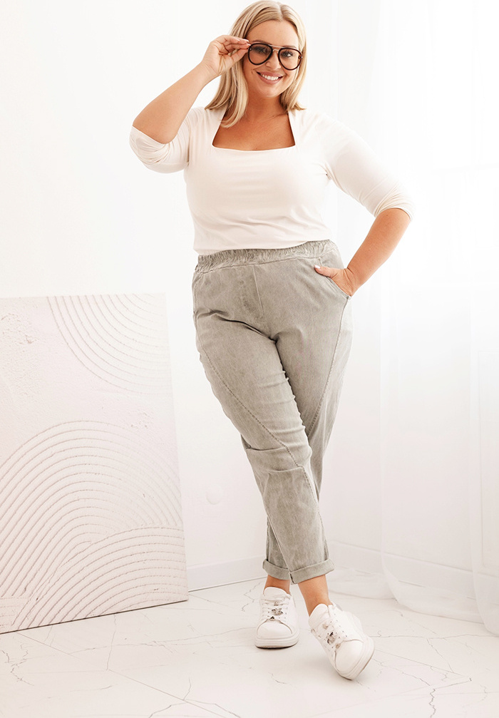 Svetlé khaki dámske viskózové plus size nohavice Veľkosť: ONE SIZE