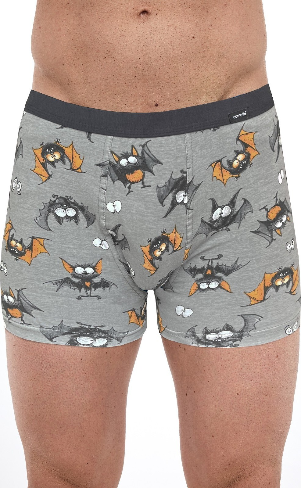 Cornette Sivé pánske boxerky so zábavným vzorom Tattoo 280/252 Bat S-2XL Veľkosť: M, Barva: sivá