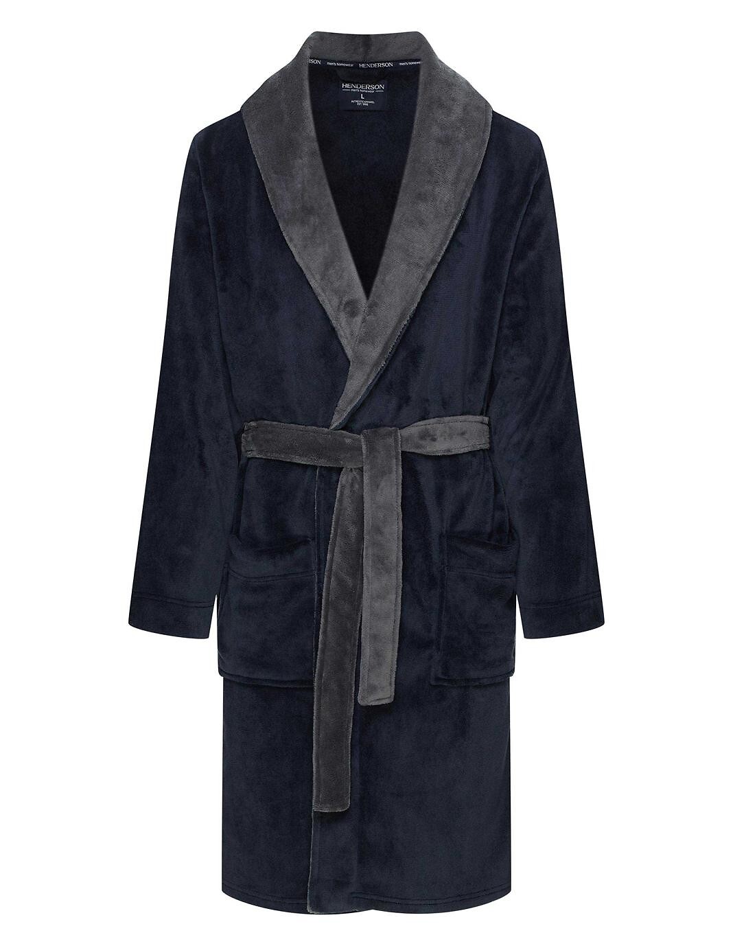 Henderson Klasický tmavomodrý pánsky župan Nocturn so šálovým golierom 43378 Nocturn M-3XL Veľkosť: M, Barva: tmavomodrá
